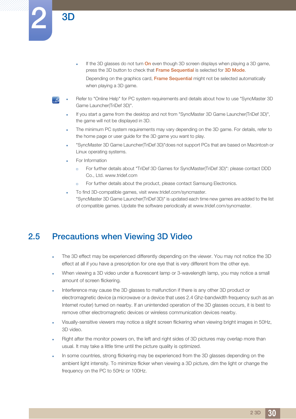 5 precautions when viewing 3d video, Precautions when viewing 3d video | Samsung LS27A750DS-ZA User Manual | Page 30 / 88