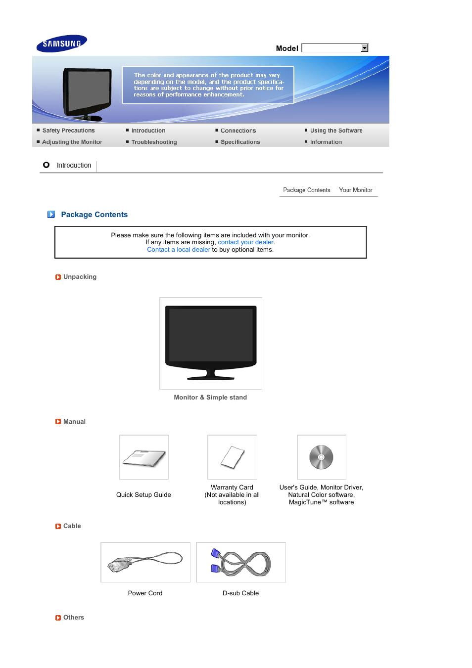 Introduction, Package contents | Samsung LS20PENSF-XAA User Manual | Page 13 / 50