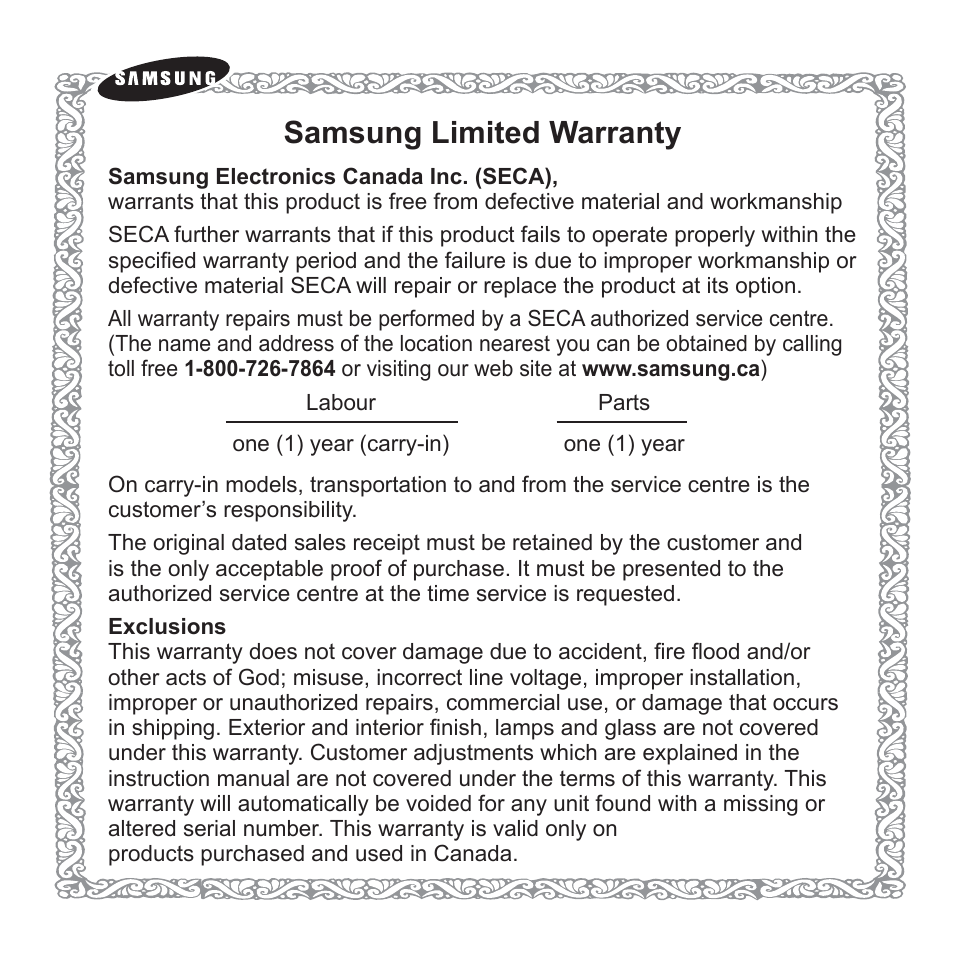 Samsung limited warranty | Samsung YP-S5JAB-XAA User Manual | Page 116 / 117