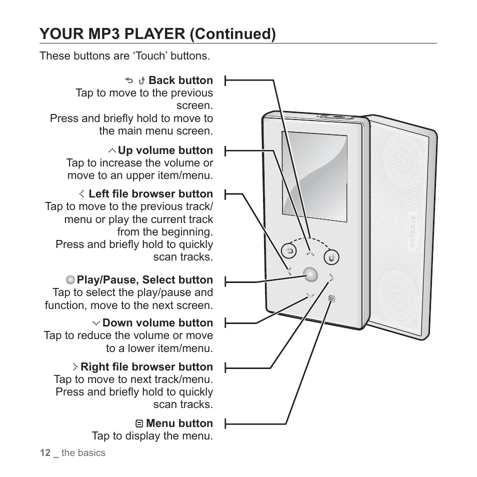 Your mp3 player (continued) | Samsung YP-S5JAB-XAA User Manual | Page 12 / 117