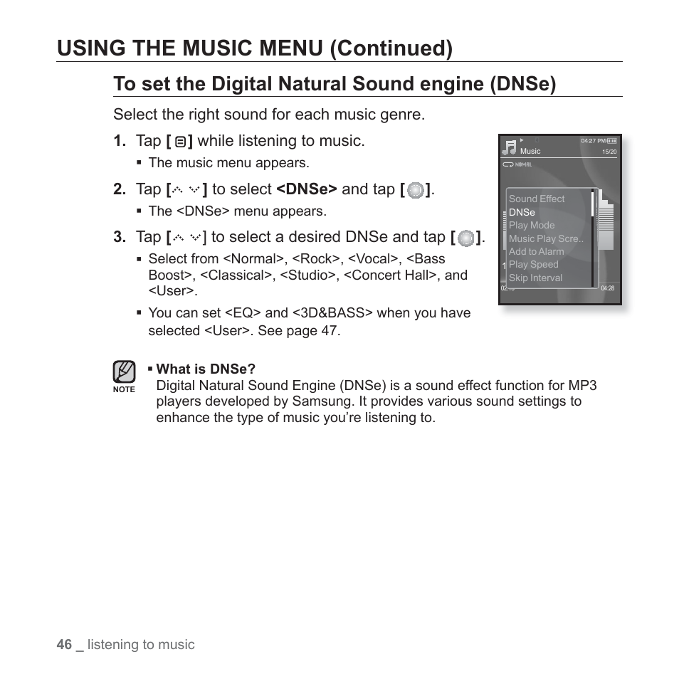 Using the music menu (continued) | Samsung YP-S5JAB-XAA User Manual | Page 46 / 117