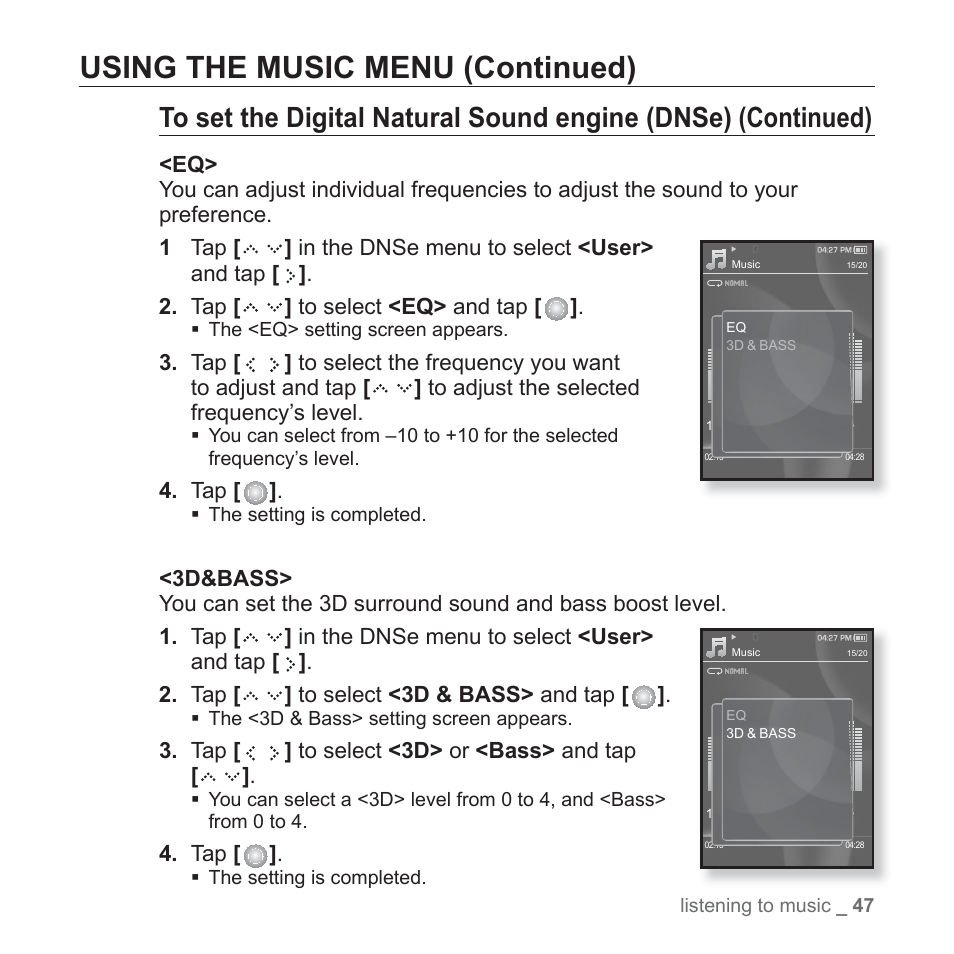 Using the music menu (continued) | Samsung YP-S5JAB-XAA User Manual | Page 47 / 117