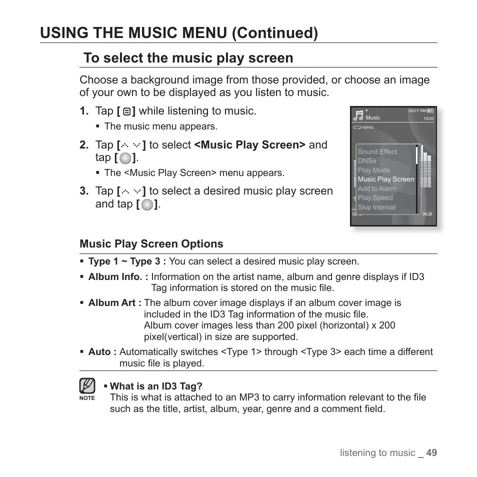 Using the music menu (continued) | Samsung YP-S5JAB-XAA User Manual | Page 49 / 117