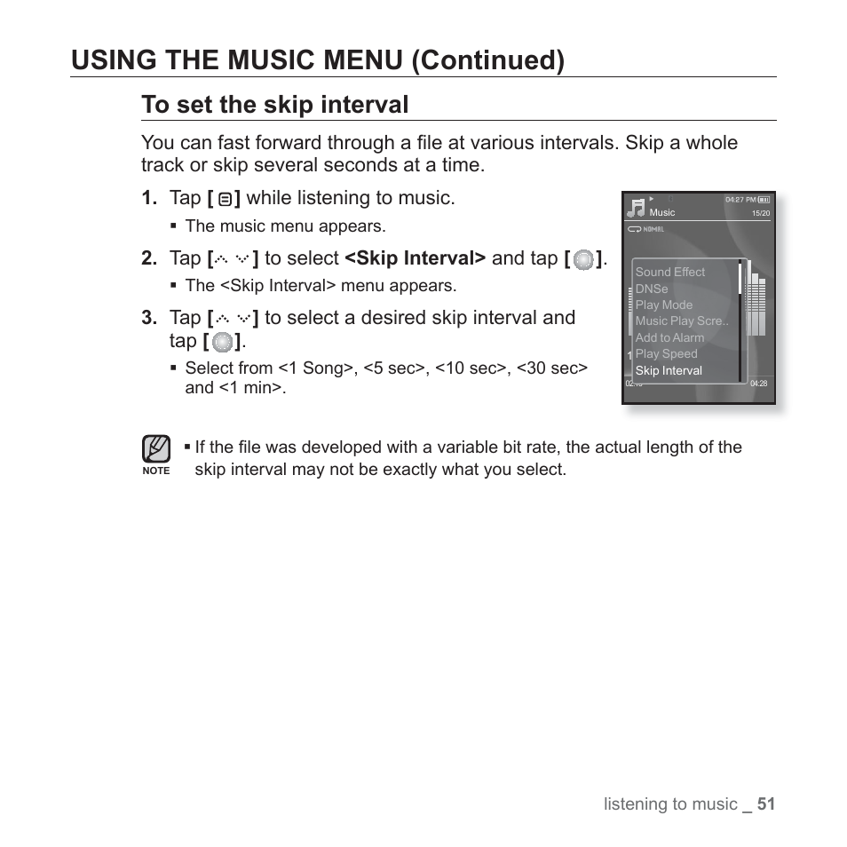 Using the music menu (continued) | Samsung YP-S5JAB-XAA User Manual | Page 51 / 117