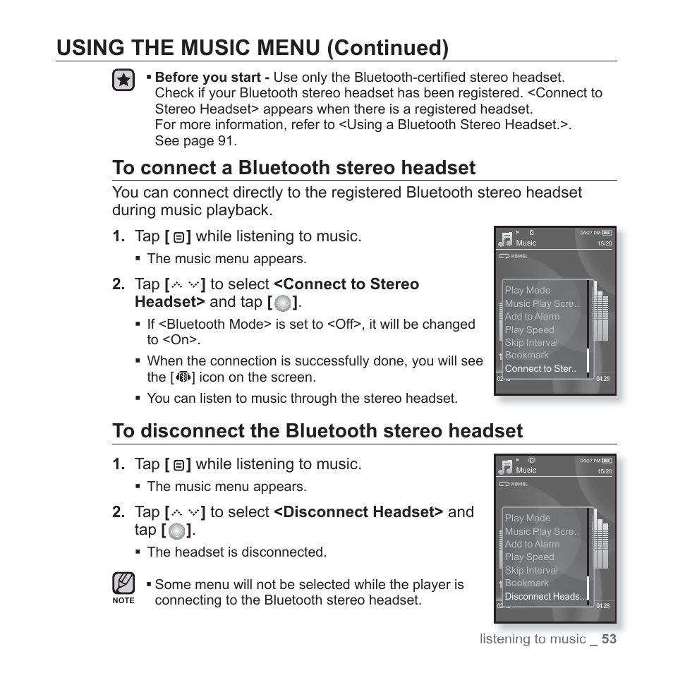 Using the music menu (continued) | Samsung YP-S5JAB-XAA User Manual | Page 53 / 117