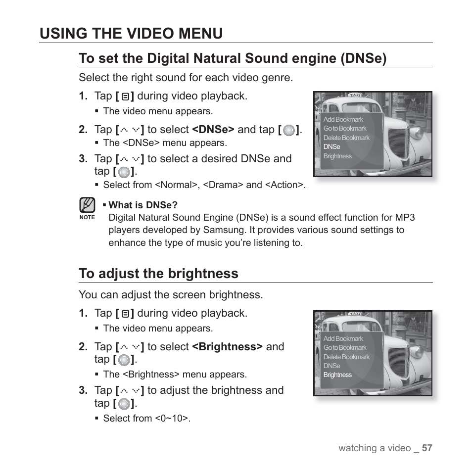 Using the video menu | Samsung YP-S5JAB-XAA User Manual | Page 57 / 117