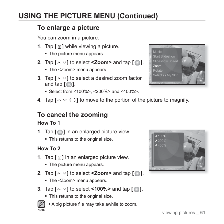 Using the picture menu (continued) | Samsung YP-S5JAB-XAA User Manual | Page 61 / 117