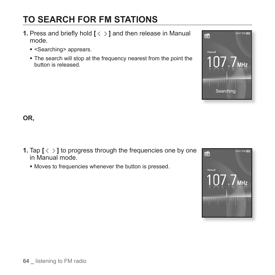 To search for fm stations | Samsung YP-S5JAB-XAA User Manual | Page 64 / 117