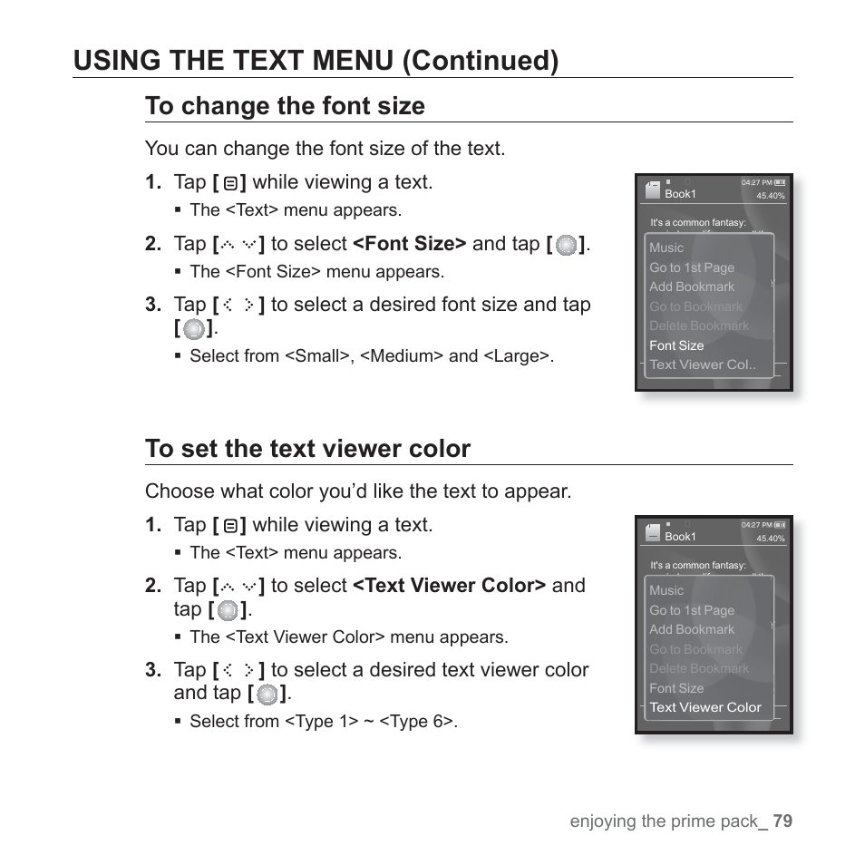 Using the text menu (continued) | Samsung YP-S5JAB-XAA User Manual | Page 79 / 117