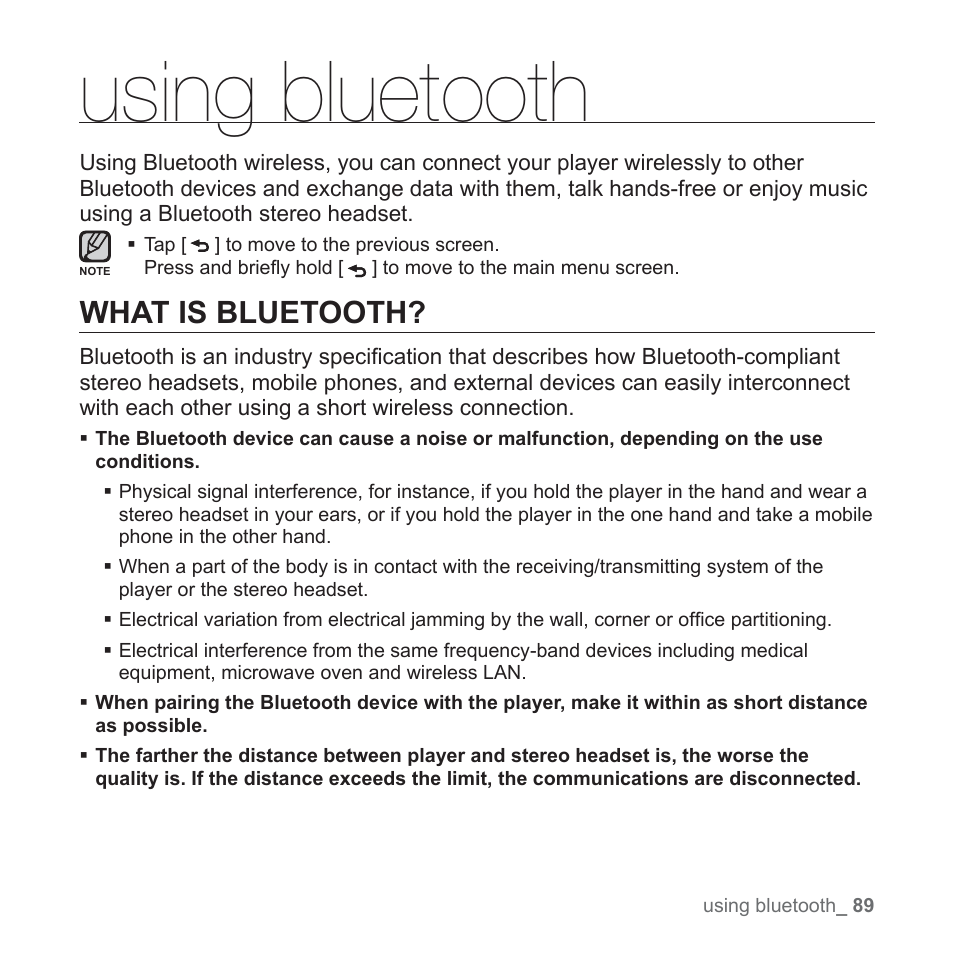 Using bluetooth, What is bluetooth | Samsung YP-S5JAB-XAA User Manual | Page 89 / 117