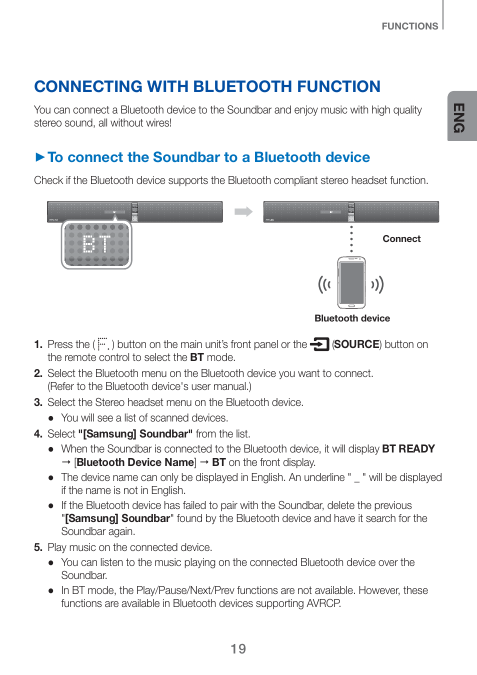 Connecting with bluetooth function | Samsung HW-H750-ZA User Manual | Page 19 / 56