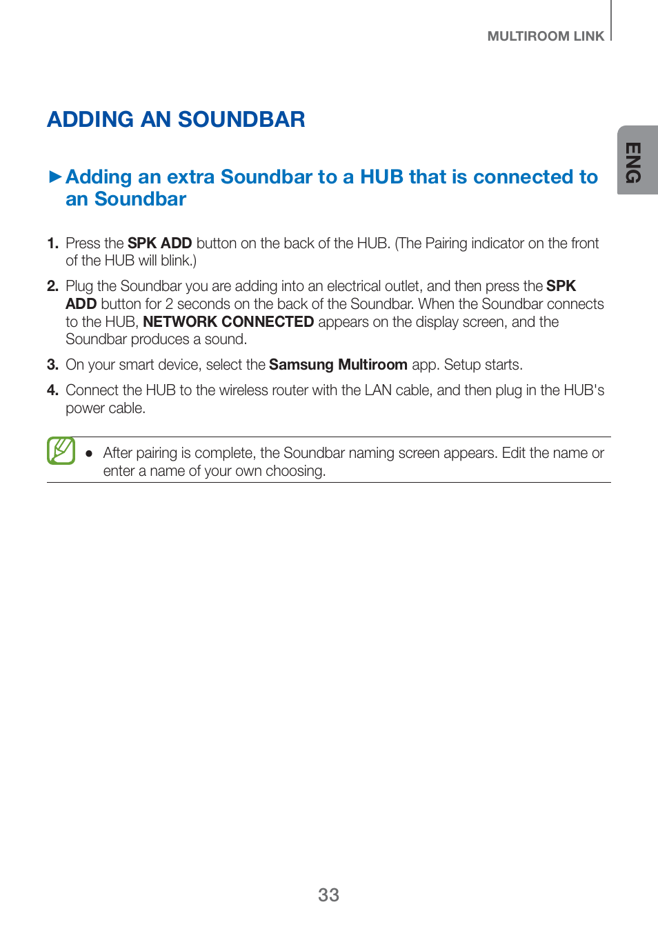 Adding an soundbar | Samsung HW-H750-ZA User Manual | Page 33 / 56