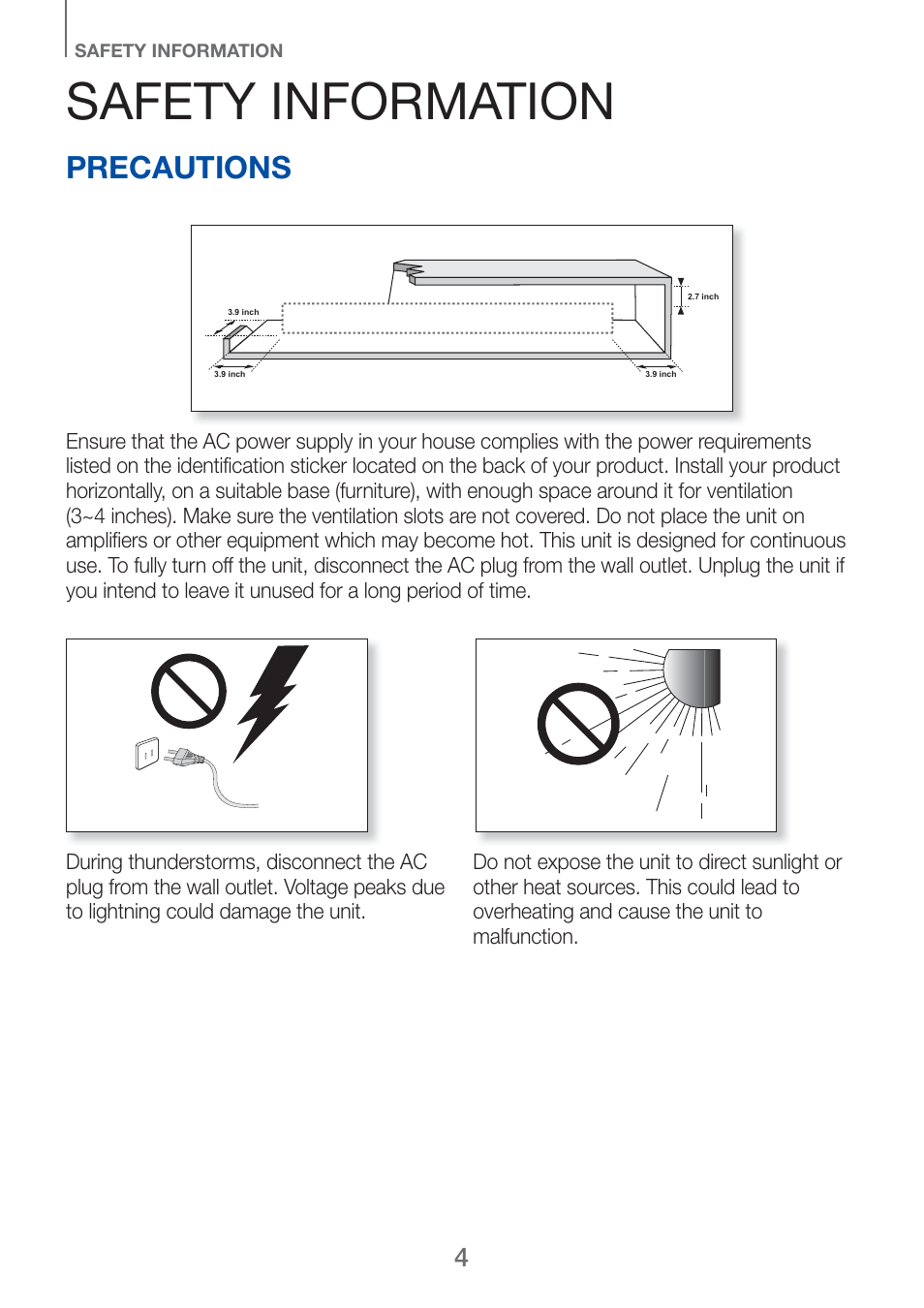 Safety information, Precautions | Samsung HW-H750-ZA User Manual | Page 4 / 56