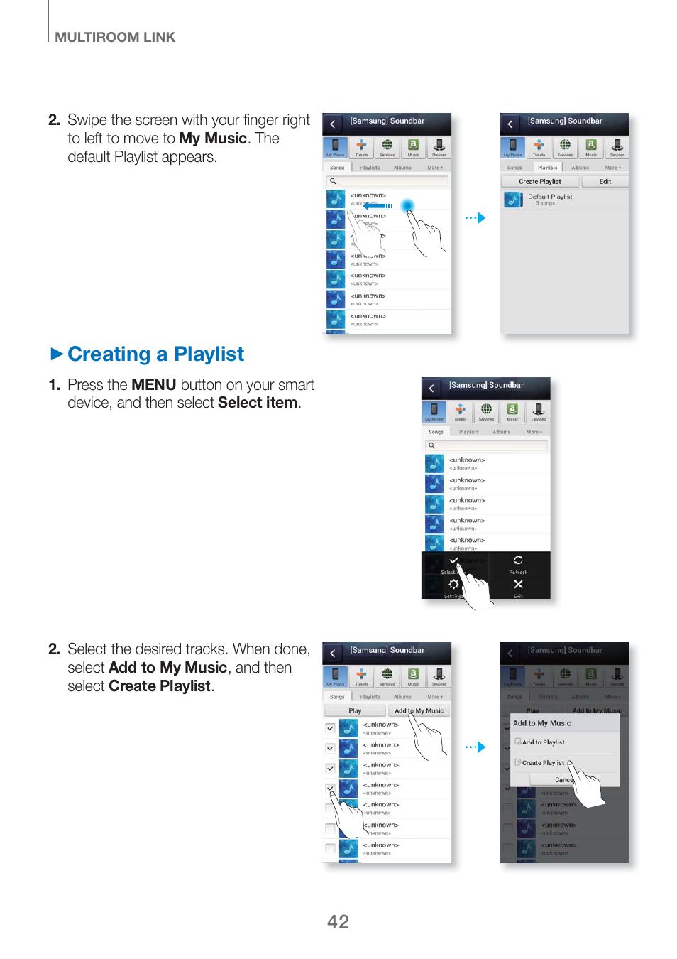 Creating a playlist | Samsung HW-H750-ZA User Manual | Page 42 / 56