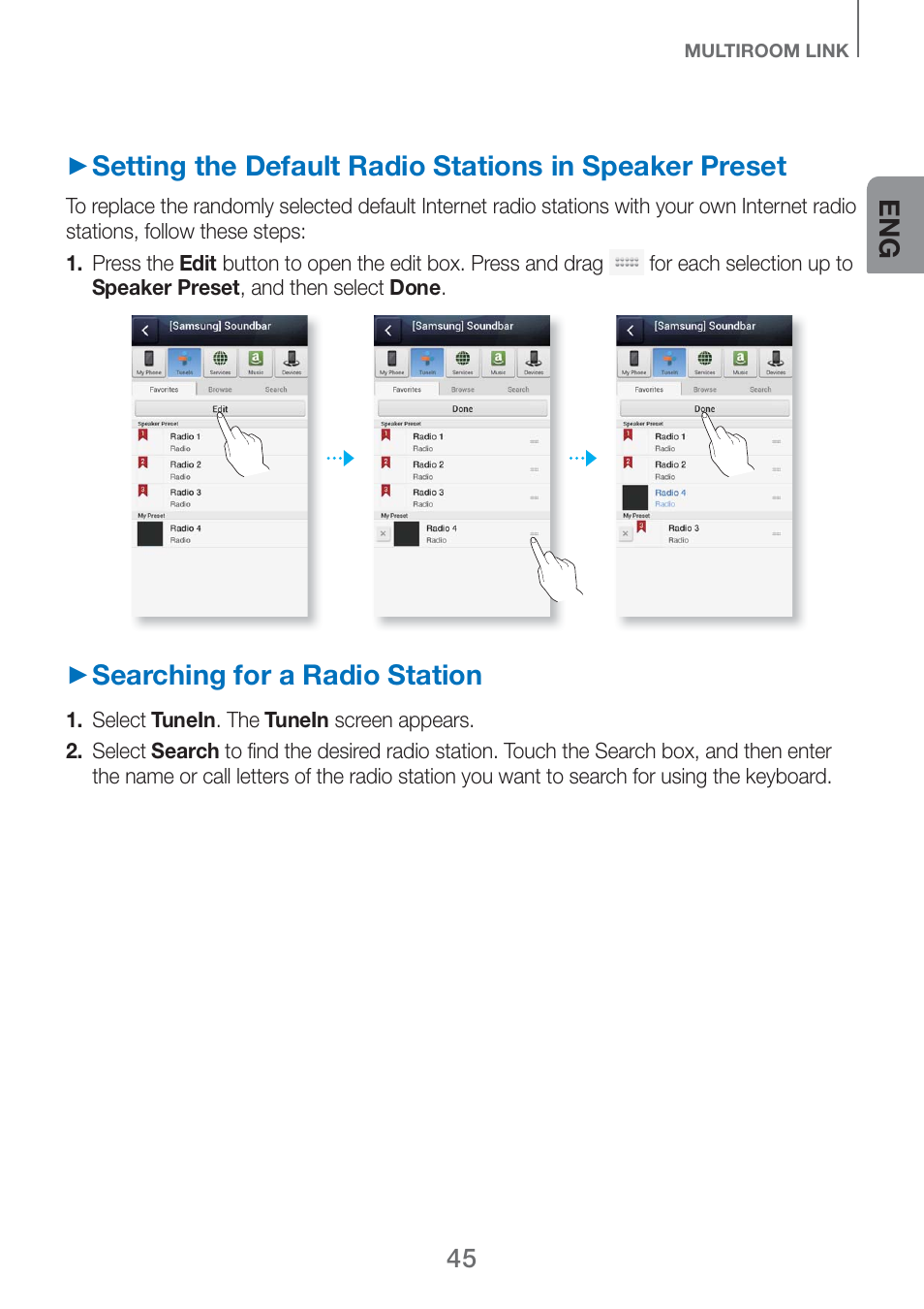 Searching for a radio station | Samsung HW-H750-ZA User Manual | Page 45 / 56
