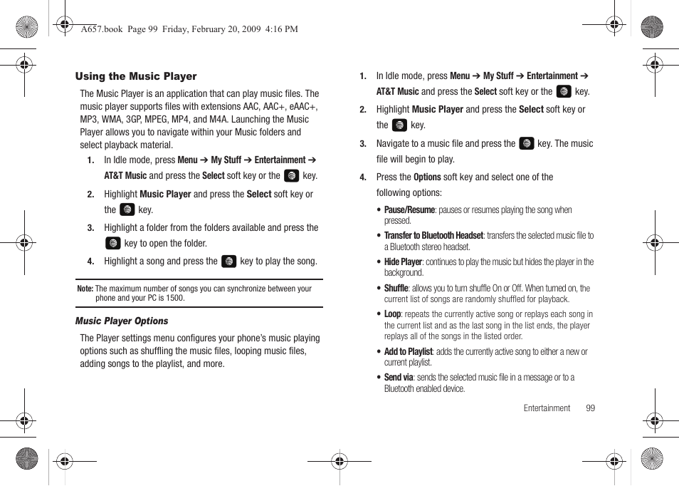 Using the music player | Samsung SGH-A657ZKAATT User Manual | Page 103 / 184