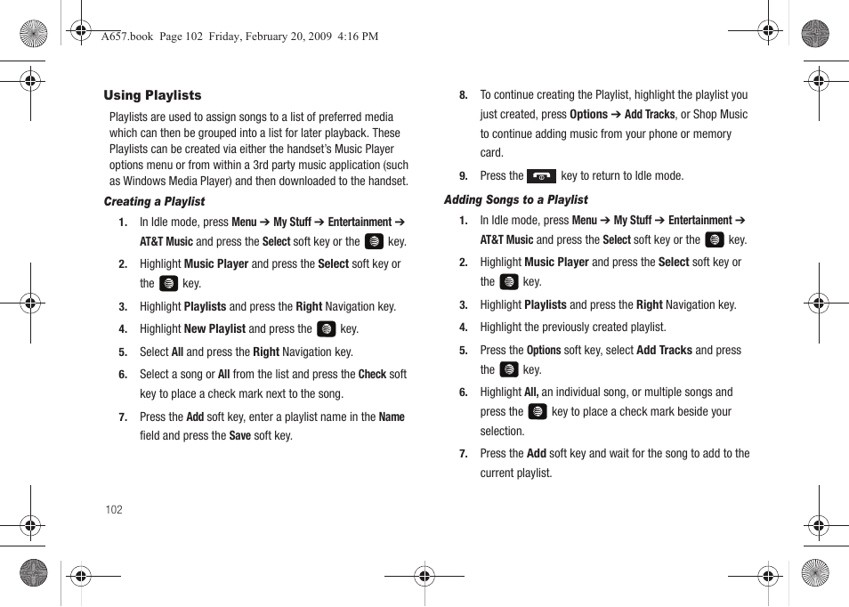 Using playlists | Samsung SGH-A657ZKAATT User Manual | Page 106 / 184