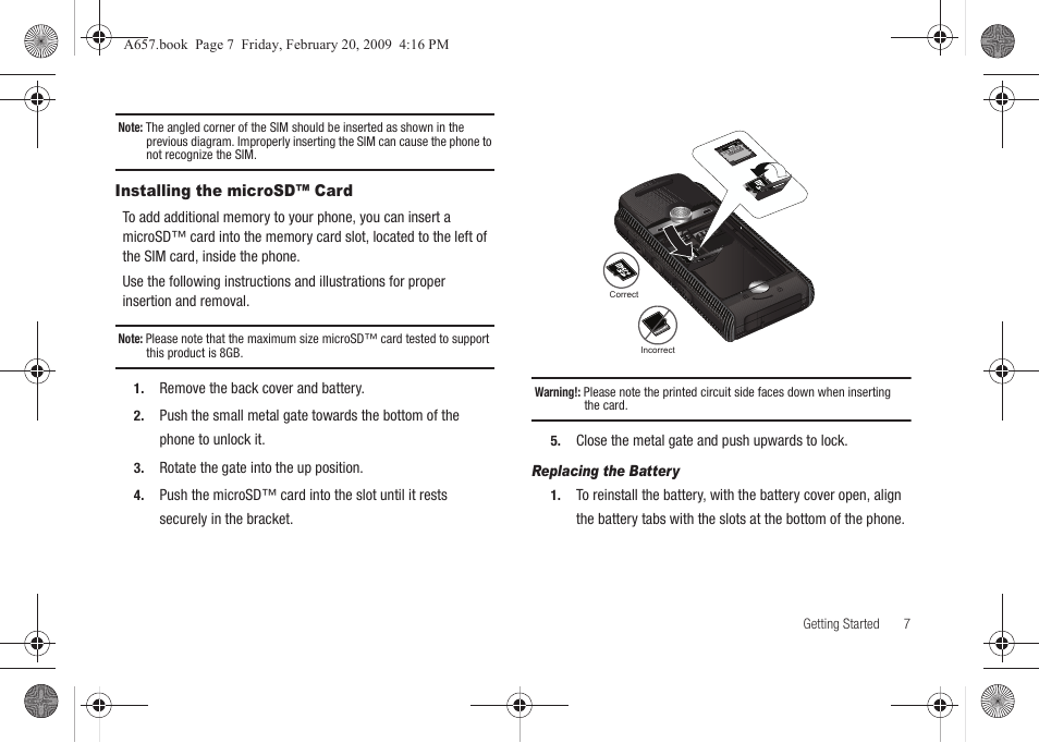 Installing the microsd™ card | Samsung SGH-A657ZKAATT User Manual | Page 11 / 184