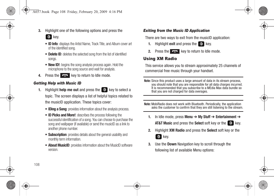 Using xm radio | Samsung SGH-A657ZKAATT User Manual | Page 112 / 184