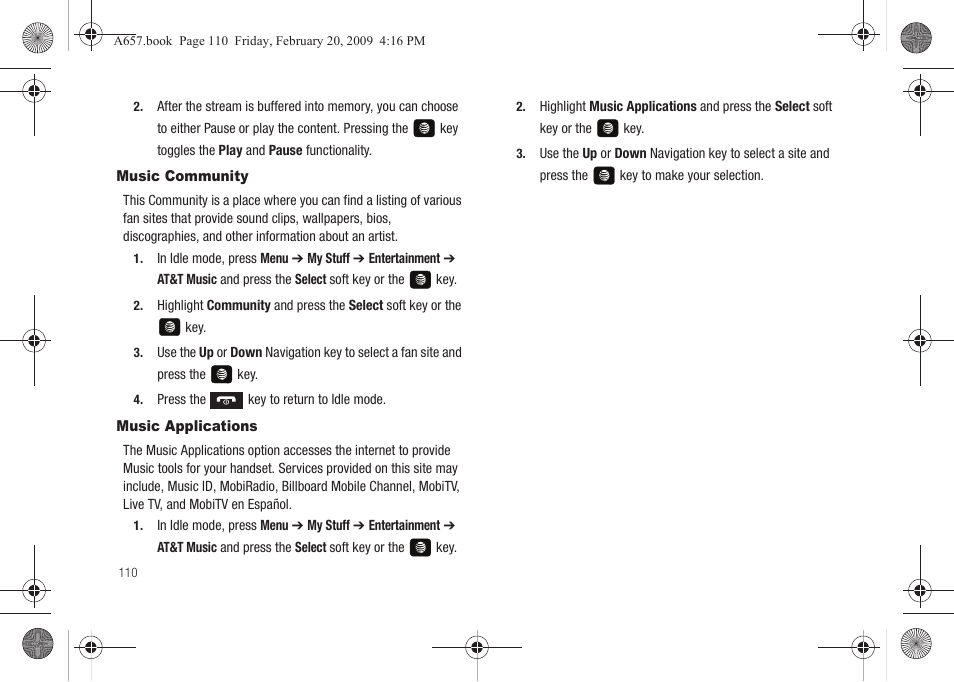 Music community, Music applications, Music community music applications | Samsung SGH-A657ZKAATT User Manual | Page 114 / 184