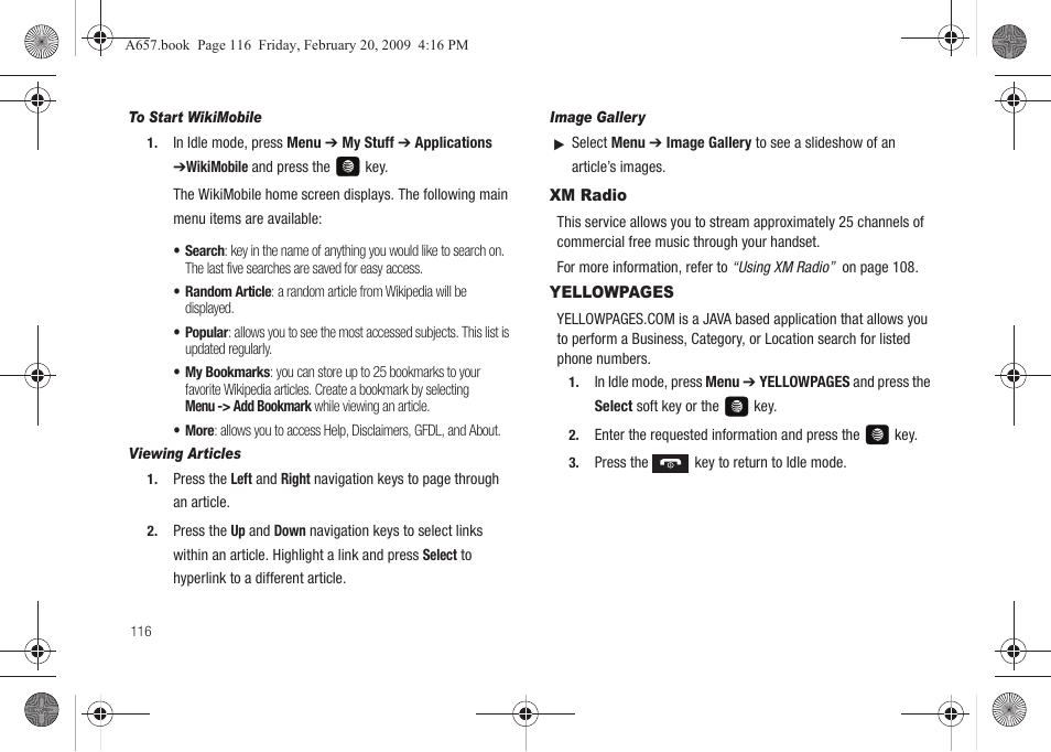 Xm radio | Samsung SGH-A657ZKAATT User Manual | Page 120 / 184