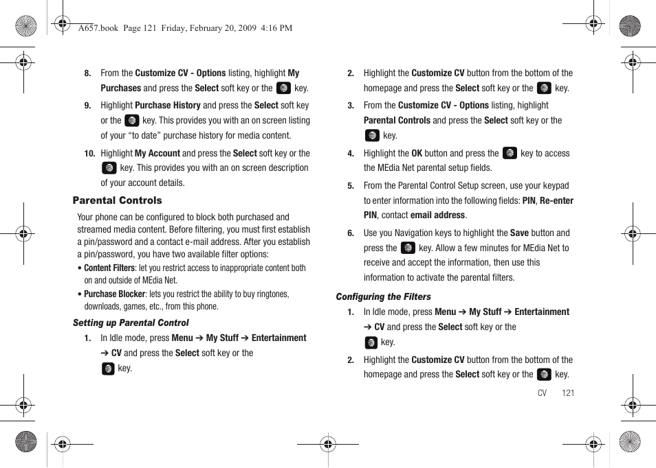 Parental controls | Samsung SGH-A657ZKAATT User Manual | Page 125 / 184