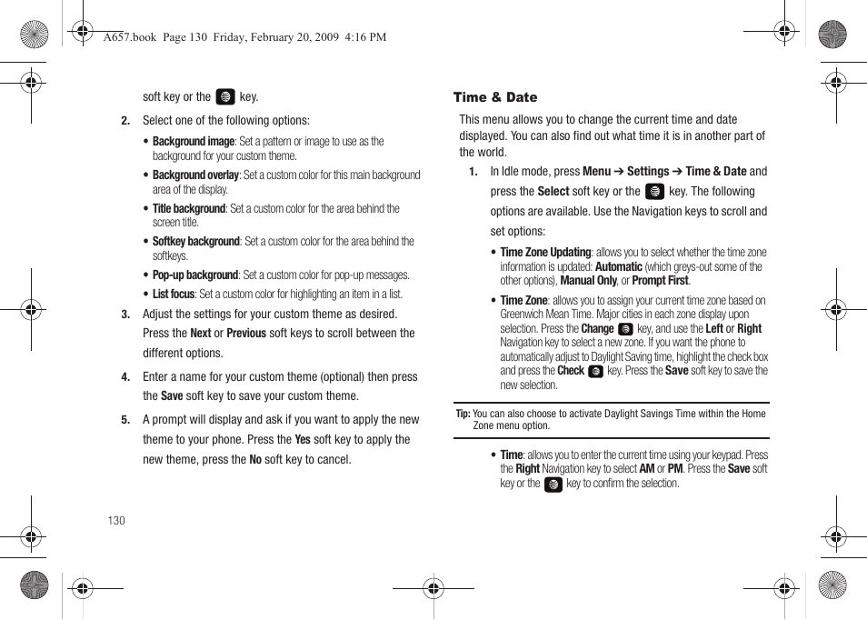 Time & date | Samsung SGH-A657ZKAATT User Manual | Page 134 / 184