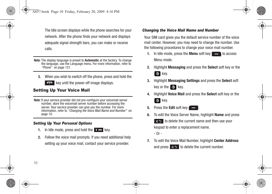 Setting up your voice mail | Samsung SGH-A657ZKAATT User Manual | Page 14 / 184