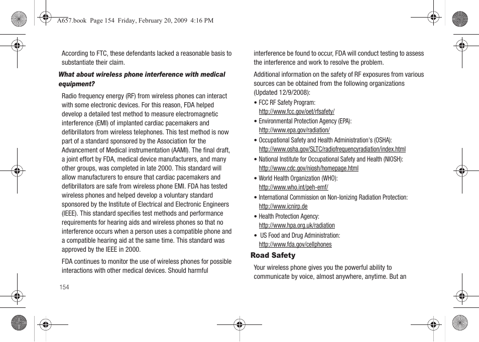 Road safety | Samsung SGH-A657ZKAATT User Manual | Page 158 / 184