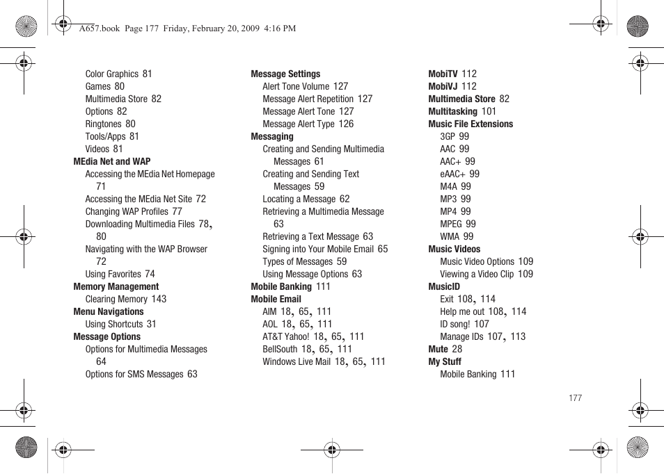 Samsung SGH-A657ZKAATT User Manual | Page 181 / 184