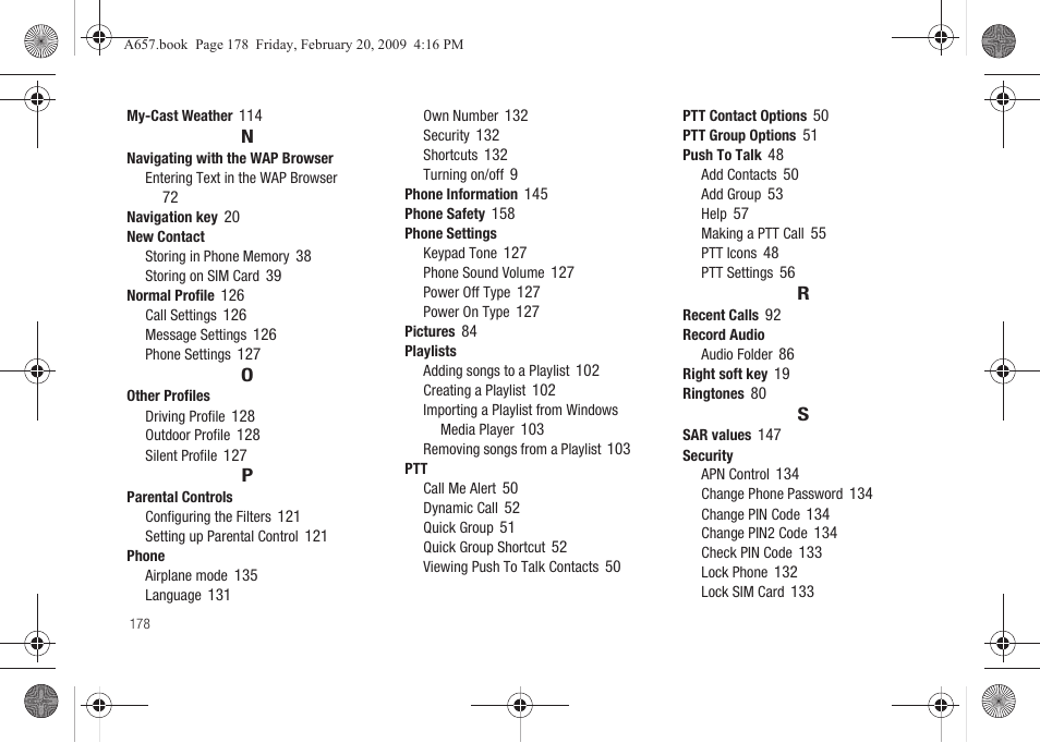 Samsung SGH-A657ZKAATT User Manual | Page 182 / 184