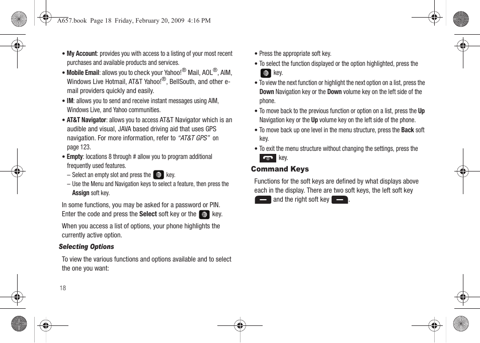 Command keys | Samsung SGH-A657ZKAATT User Manual | Page 22 / 184