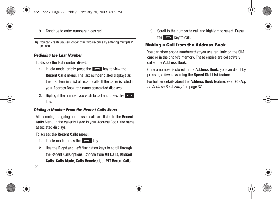 Making a call from the address book | Samsung SGH-A657ZKAATT User Manual | Page 26 / 184