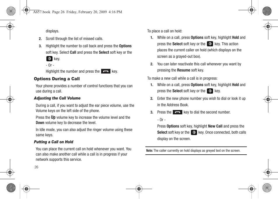 Options during a call | Samsung SGH-A657ZKAATT User Manual | Page 30 / 184