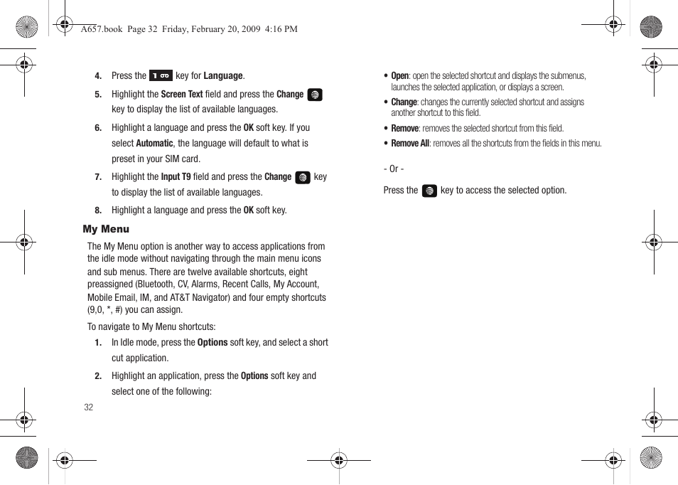 My menu | Samsung SGH-A657ZKAATT User Manual | Page 36 / 184