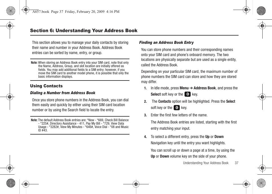 Section 6: understanding your address book, Using contacts | Samsung SGH-A657ZKAATT User Manual | Page 41 / 184