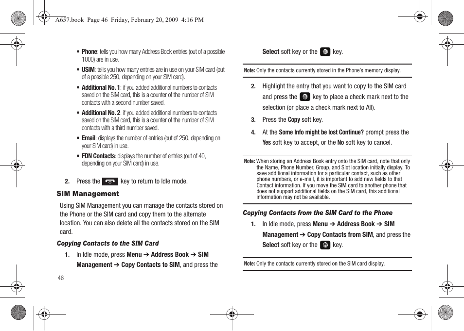 Sim management | Samsung SGH-A657ZKAATT User Manual | Page 50 / 184