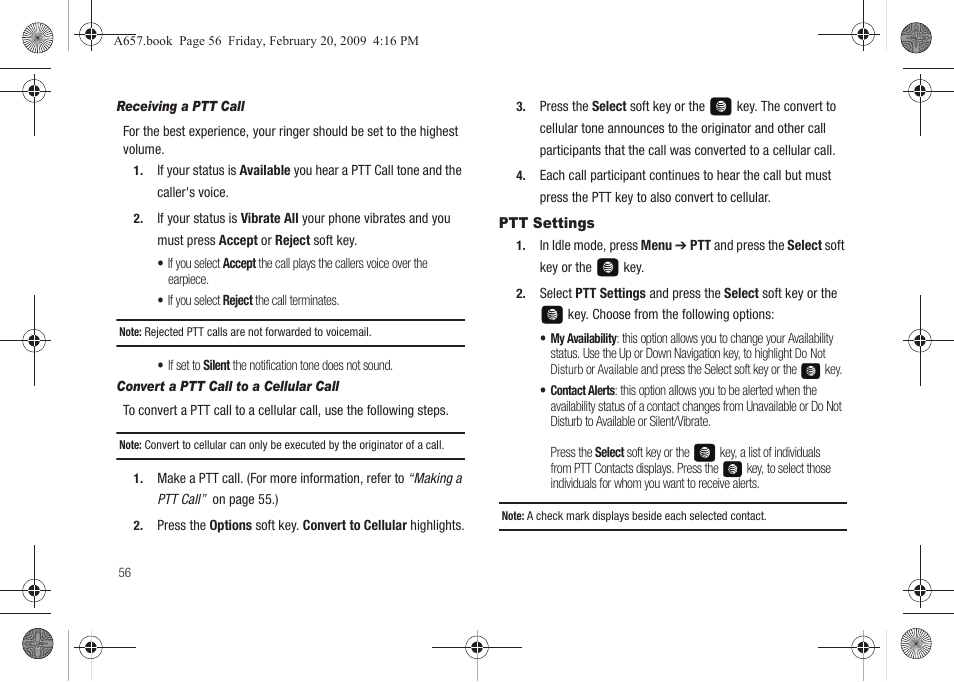 Ptt settings | Samsung SGH-A657ZKAATT User Manual | Page 60 / 184