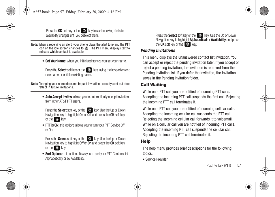 Call waiting, Help | Samsung SGH-A657ZKAATT User Manual | Page 61 / 184