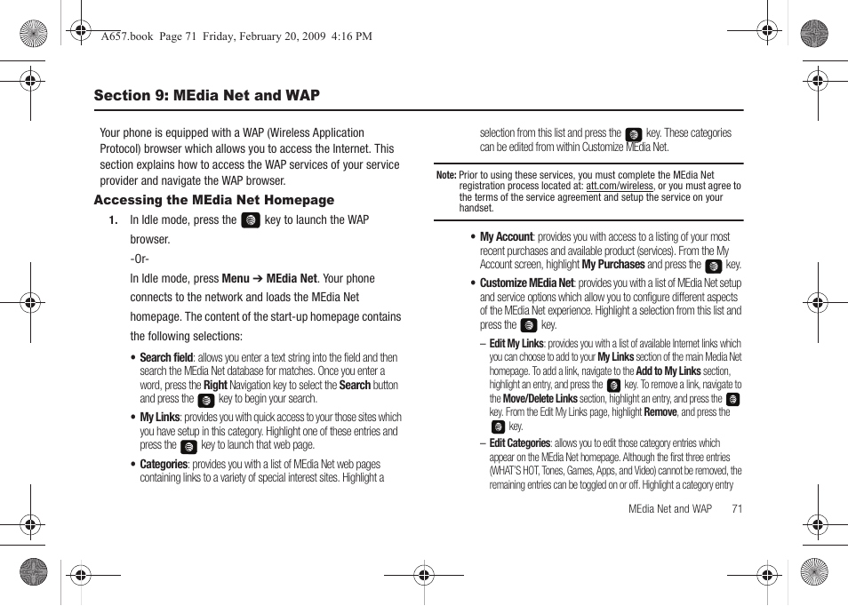 Section 9: media net and wap | Samsung SGH-A657ZKAATT User Manual | Page 75 / 184