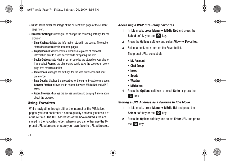 Using favorites | Samsung SGH-A657ZKAATT User Manual | Page 78 / 184