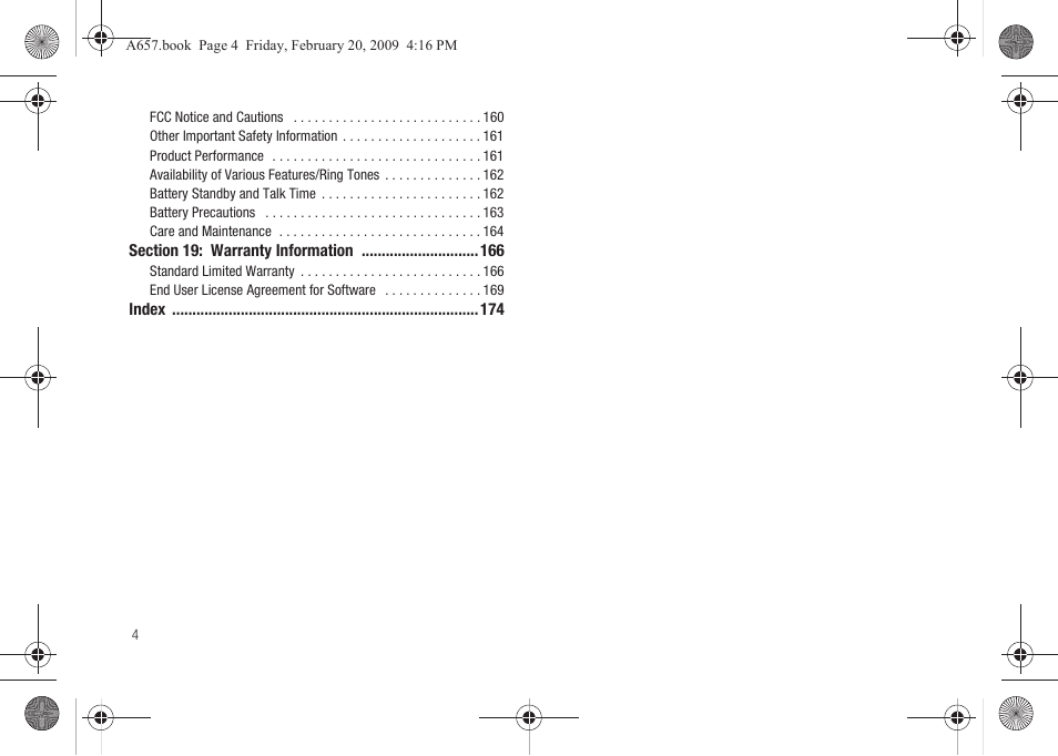 Section 19: warranty information 166 | Samsung SGH-A657ZKAATT User Manual | Page 8 / 184