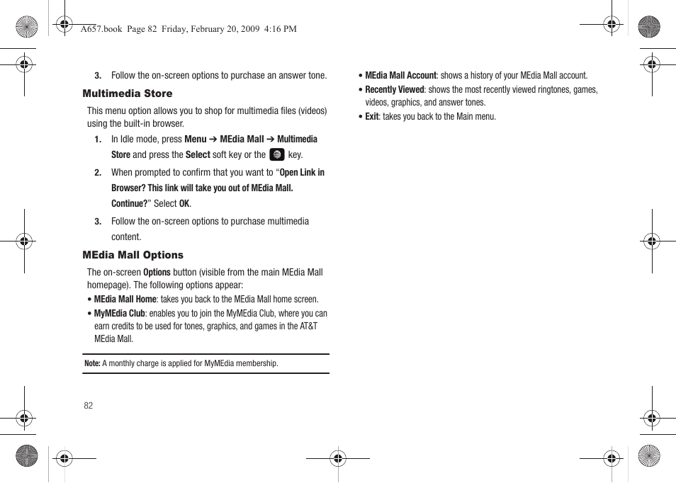 Multimedia store, Media mall options, Multimedia store media mall options | Samsung SGH-A657ZKAATT User Manual | Page 86 / 184