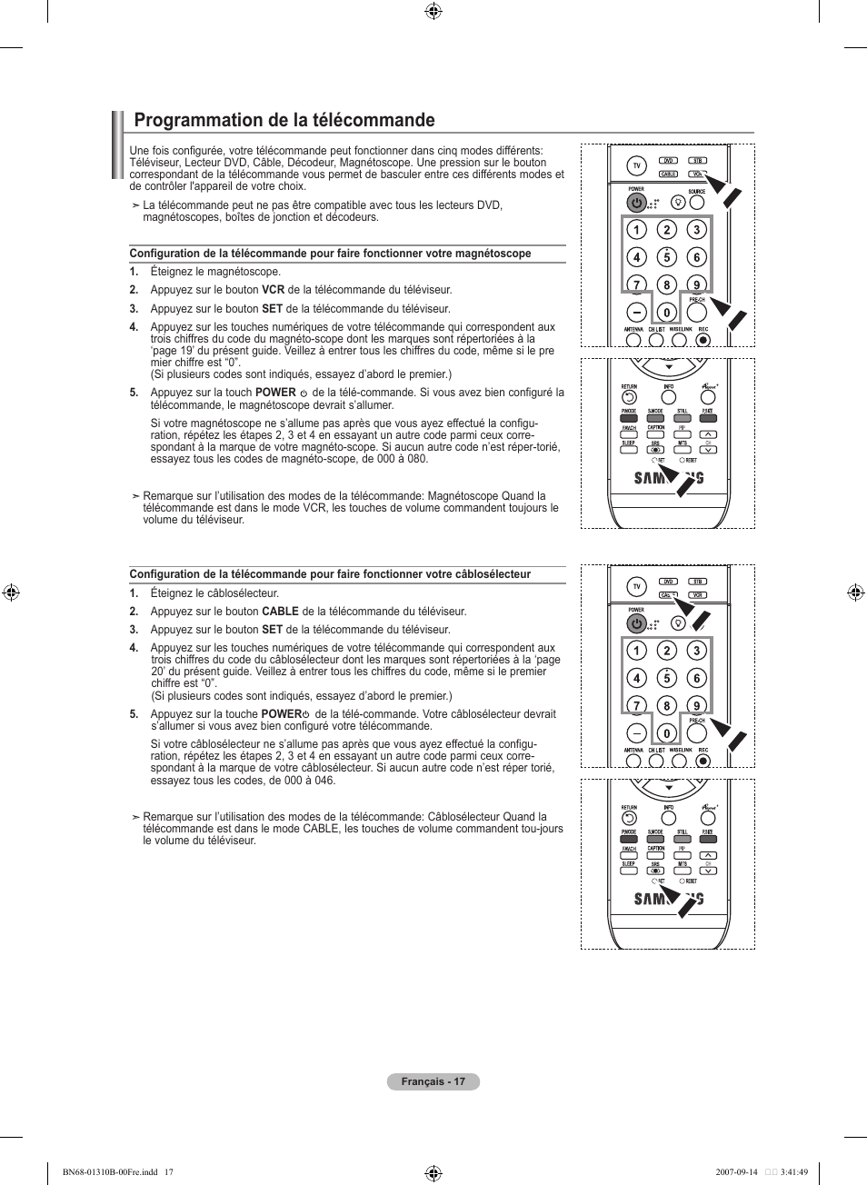 Programmation de la télécommande | Samsung LNT4069FX-XAA User Manual | Page 109 / 271