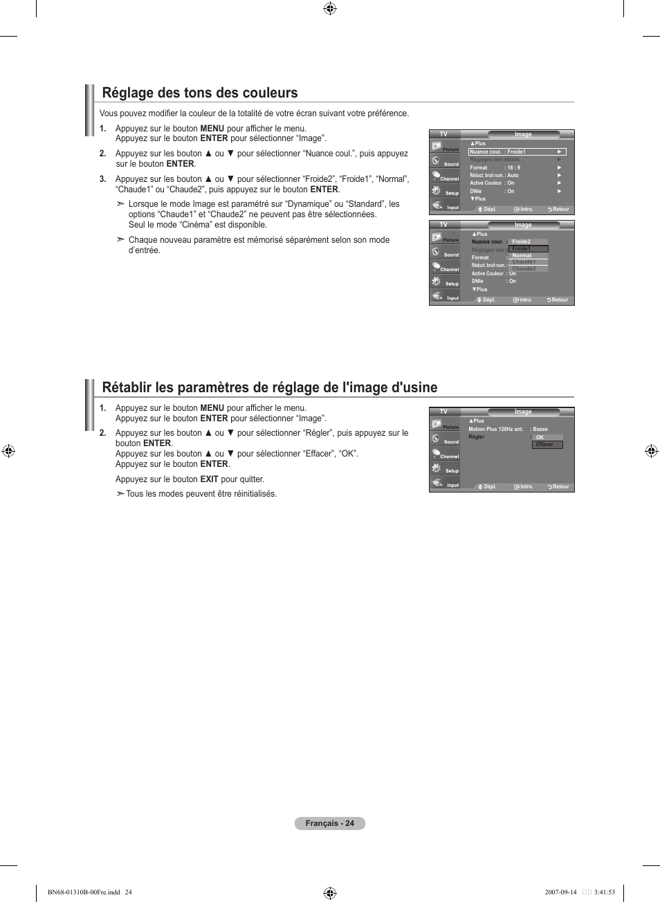 Réglage des tons des couleurs | Samsung LNT4069FX-XAA User Manual | Page 116 / 271