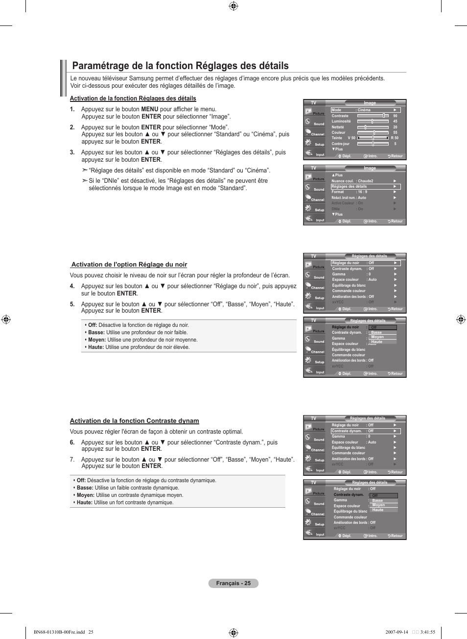 Paramétrage de la fonction réglages des détails | Samsung LNT4069FX-XAA User Manual | Page 117 / 271