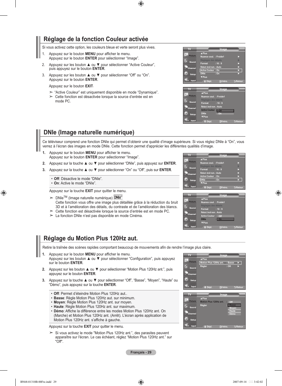 Réglage du motion plus 120hz aut | Samsung LNT4069FX-XAA User Manual | Page 121 / 271
