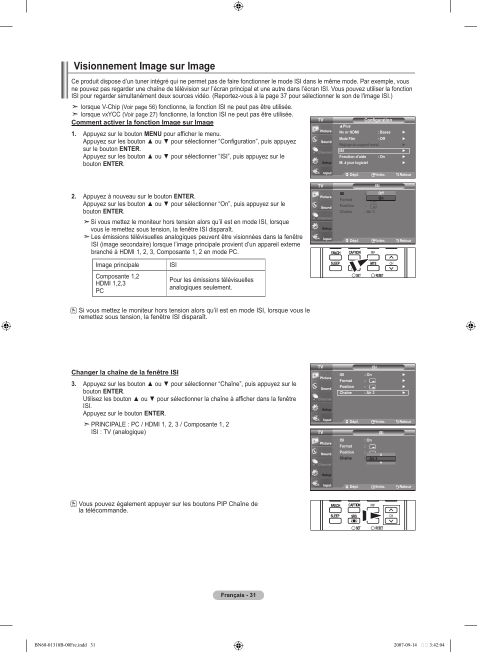 Visionnement image sur image | Samsung LNT4069FX-XAA User Manual | Page 123 / 271