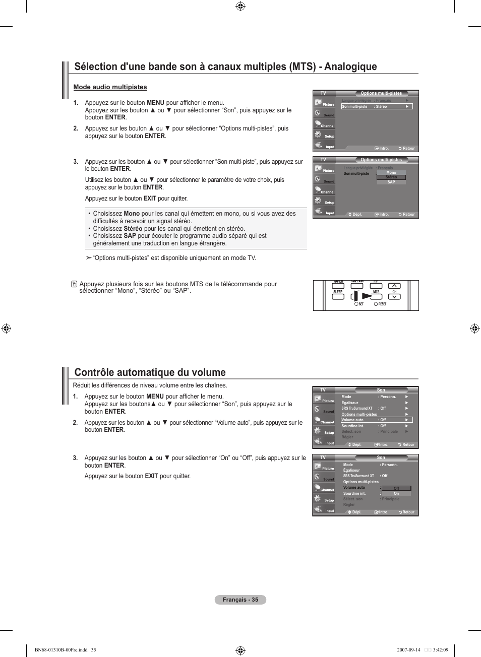 Contrôle automatique du volume | Samsung LNT4069FX-XAA User Manual | Page 127 / 271