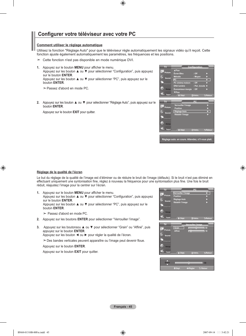 Configurer votre téléviseur avec votre pc | Samsung LNT4069FX-XAA User Manual | Page 137 / 271